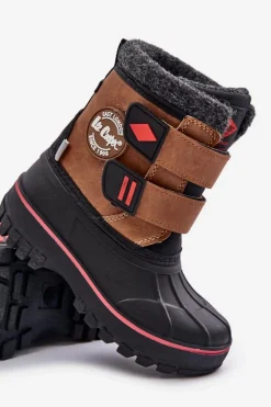 Clearance Śniegowce Dziecięce Na Rzepy LCJ-24-44-2864K Camel Dzieci Chłopięce