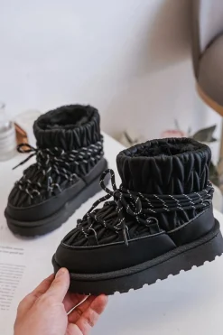 Sale Boto Śniegowce Dziecięce Ocieplane Grubym Futerkiem Czarne Nastira Czarny