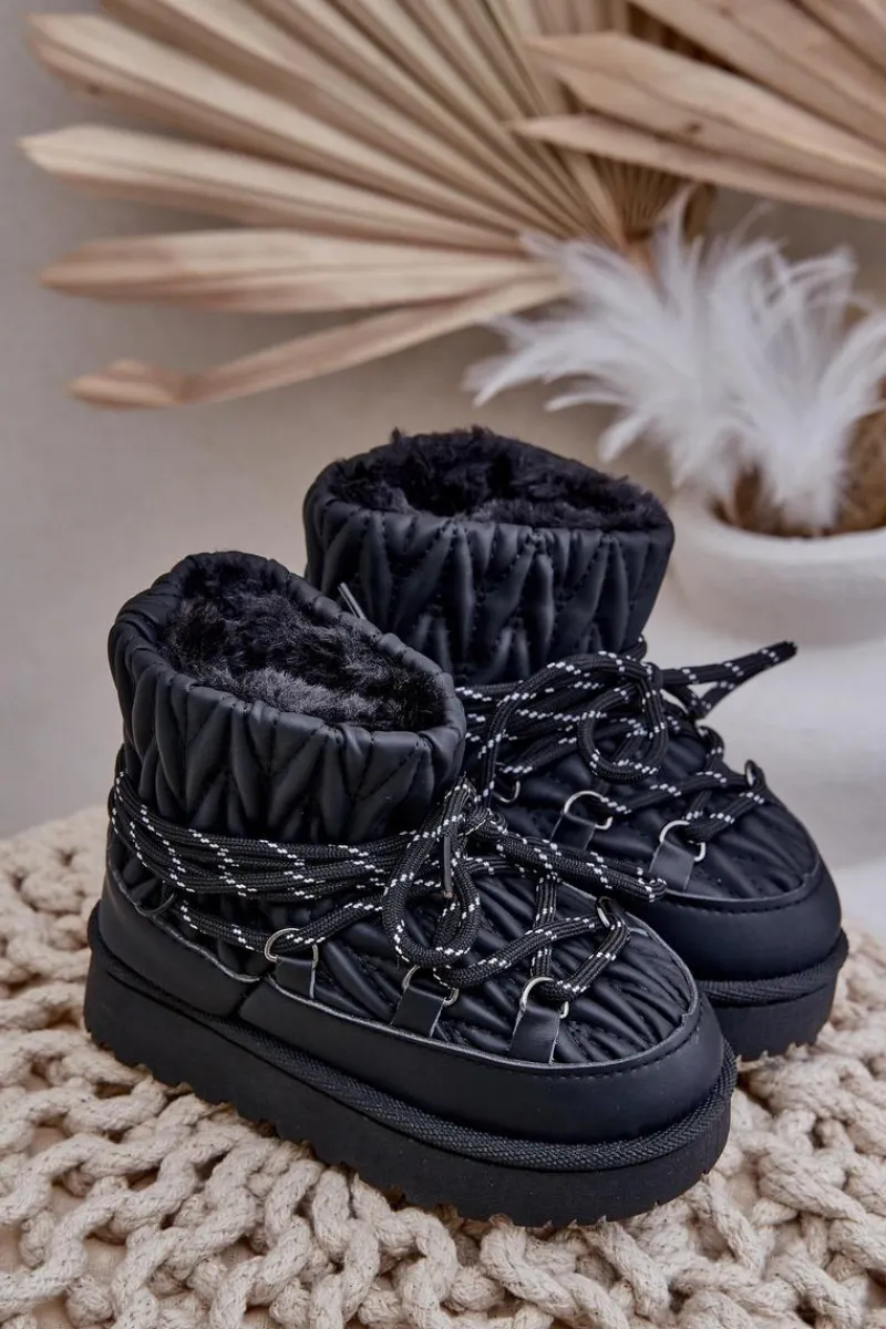 Sale Boto Śniegowce Dziecięce Ocieplane Grubym Futerkiem Czarne Nastira Czarny