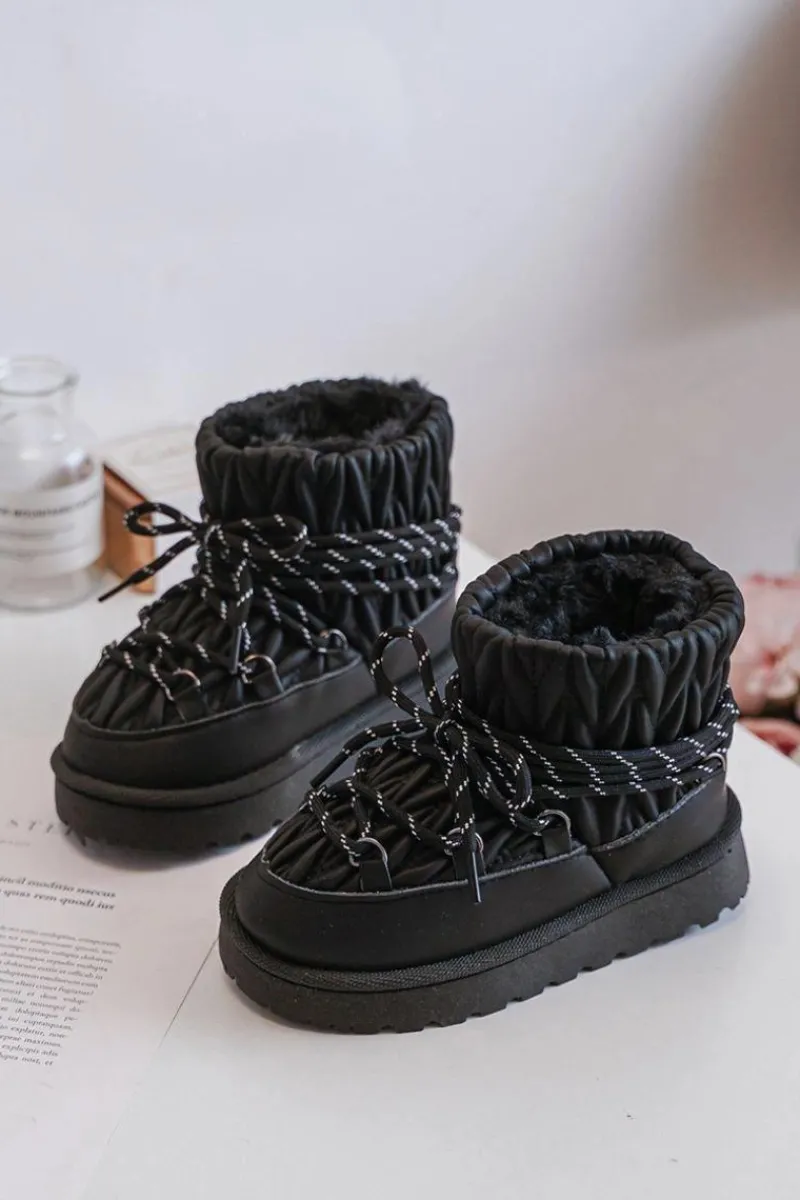 Sale Boto Śniegowce Dziecięce Ocieplane Grubym Futerkiem Czarne Nastira Czarny