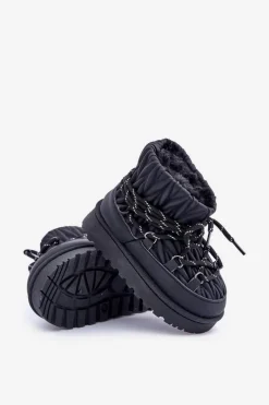 Sale Boto Śniegowce Dziecięce Ocieplane Grubym Futerkiem Czarne Nastira Czarny