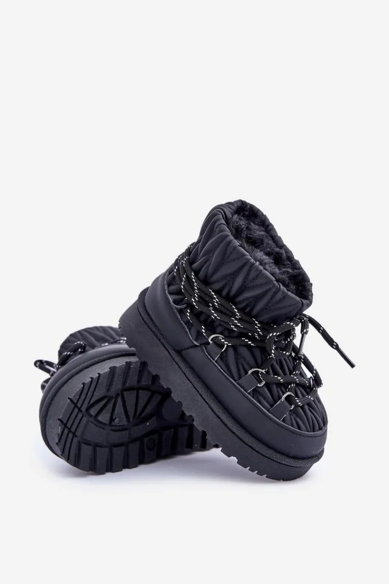 Sale Boto Śniegowce Dziecięce Ocieplane Grubym Futerkiem Czarne Nastira Czarny