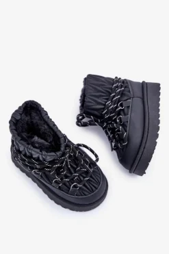 Sale Boto Śniegowce Dziecięce Ocieplane Grubym Futerkiem Czarne Nastira Czarny