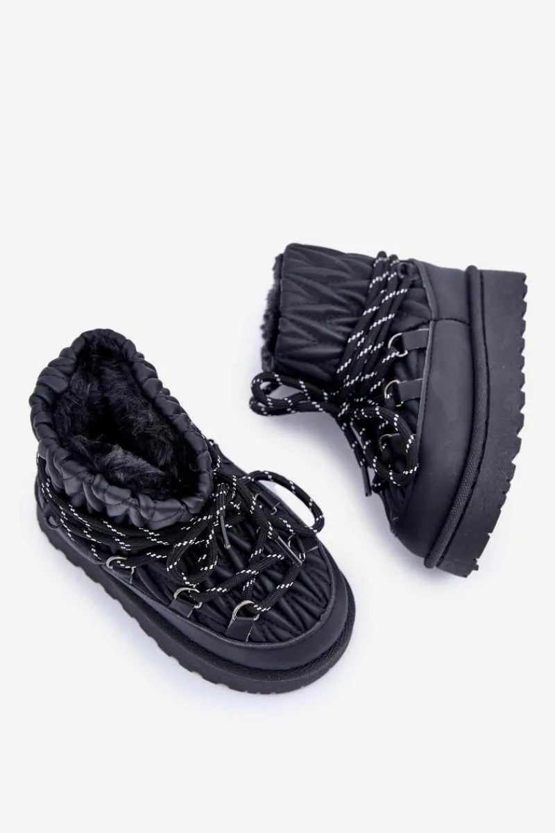 Sale Boto Śniegowce Dziecięce Ocieplane Grubym Futerkiem Czarne Nastira Czarny