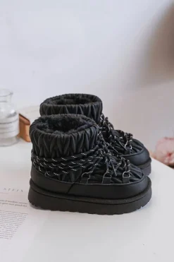 Sale Boto Śniegowce Dziecięce Ocieplane Grubym Futerkiem Czarne Nastira Czarny