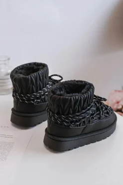 Sale Boto Śniegowce Dziecięce Ocieplane Grubym Futerkiem Czarne Nastira Czarny