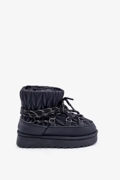 Sale Boto Śniegowce Dziecięce Ocieplane Grubym Futerkiem Czarne Nastira Czarny