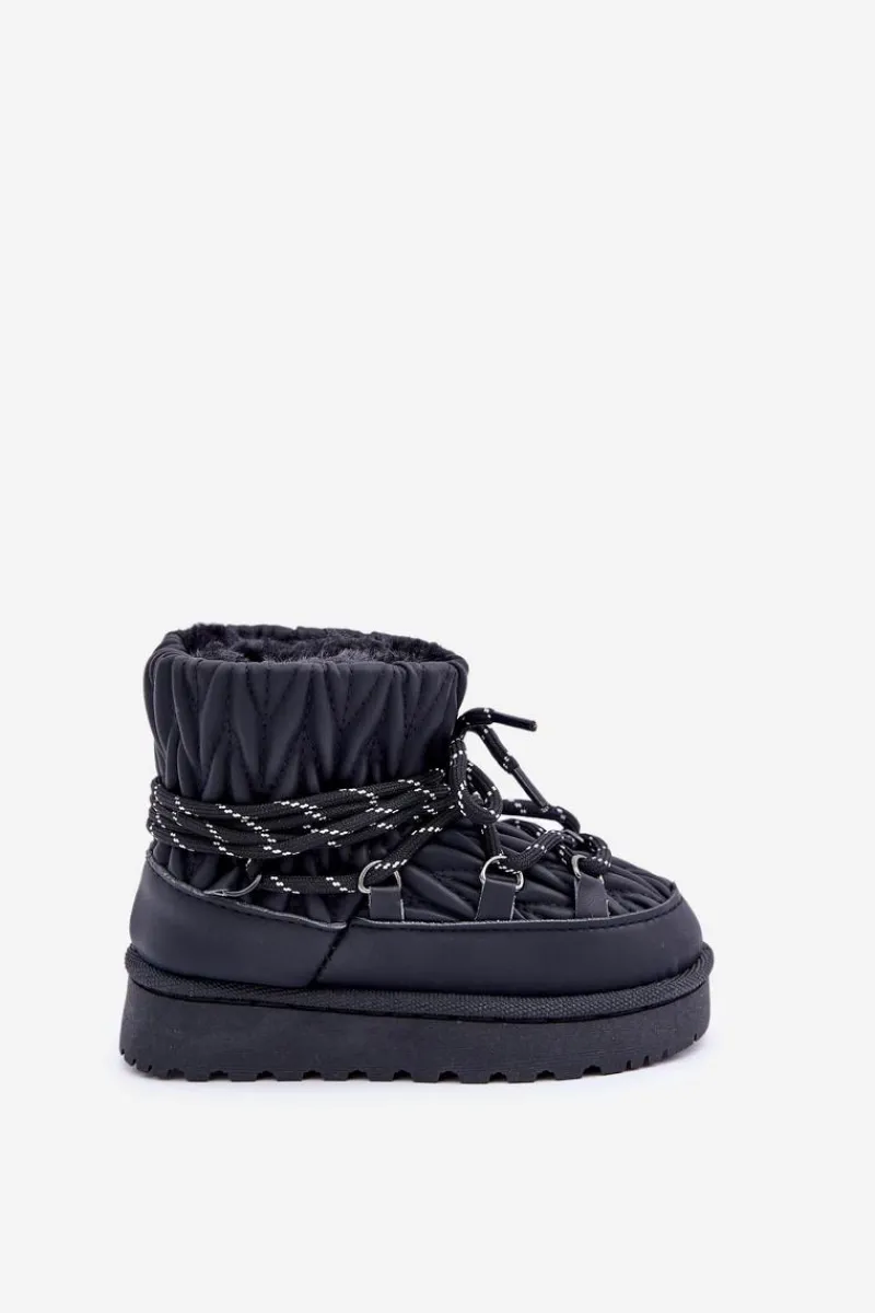 Sale Boto Śniegowce Dziecięce Ocieplane Grubym Futerkiem Czarne Nastira Czarny