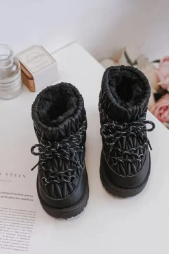 Sale Boto Śniegowce Dziecięce Ocieplane Grubym Futerkiem Czarne Nastira Czarny