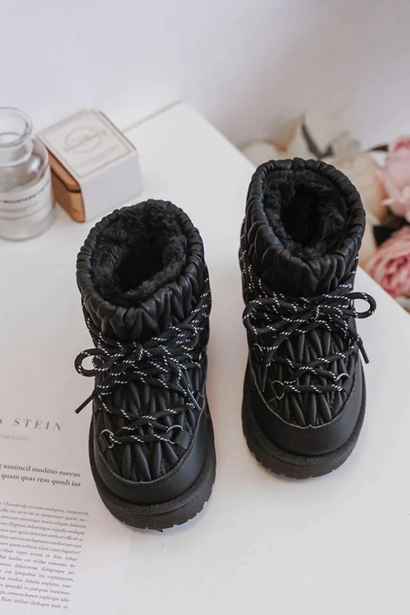 Sale Boto Śniegowce Dziecięce Ocieplane Grubym Futerkiem Czarne Nastira Czarny