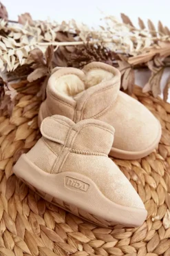 Sale Śniegowce Dziecięce Ocieplane Futerkiem Beżowe Benigna Dzieci Chłopięce|Dziewczęce