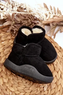 New Śniegowce Dziecięce Ocieplane Futerkiem Czarne Benigna Dzieci Chłopięce|Dziewczęce