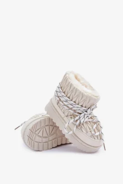 Best Śniegowce Dziecięce Ocieplane Grubym Futerkiem Jasnobeżowe Nastira Dzieci Dziewczęce|Chłopięce