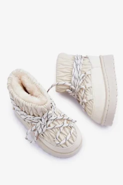 Best Śniegowce Dziecięce Ocieplane Grubym Futerkiem Jasnobeżowe Nastira Dzieci Dziewczęce|Chłopięce