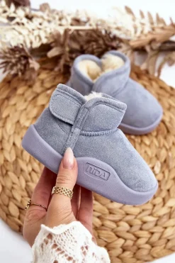 Chłopięce|Dziewczęce>Boto Śniegowce Dziecięce Ocieplane Futerkiem Niebieskie Benigna