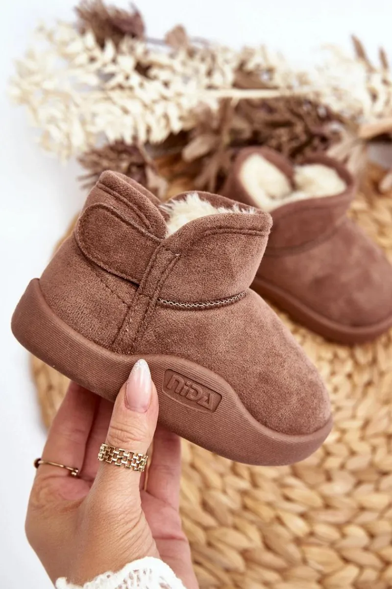 Hot Boto Śniegowce Dziecięce Ocieplane Futerkiem Brązowe Benigna