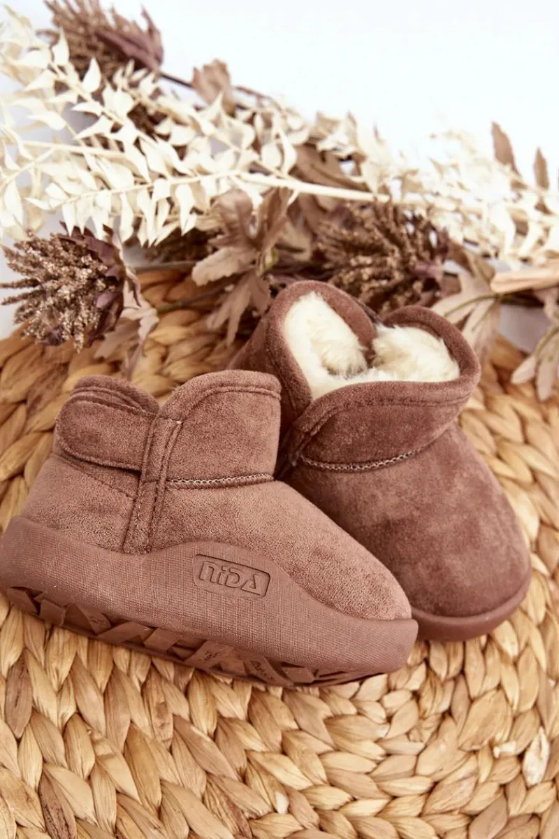 Hot Boto Śniegowce Dziecięce Ocieplane Futerkiem Brązowe Benigna