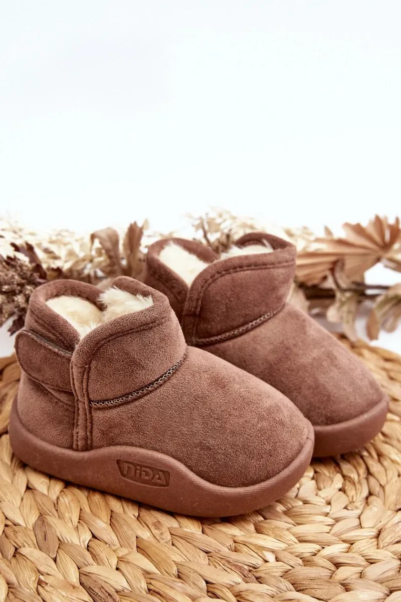 Hot Boto Śniegowce Dziecięce Ocieplane Futerkiem Brązowe Benigna