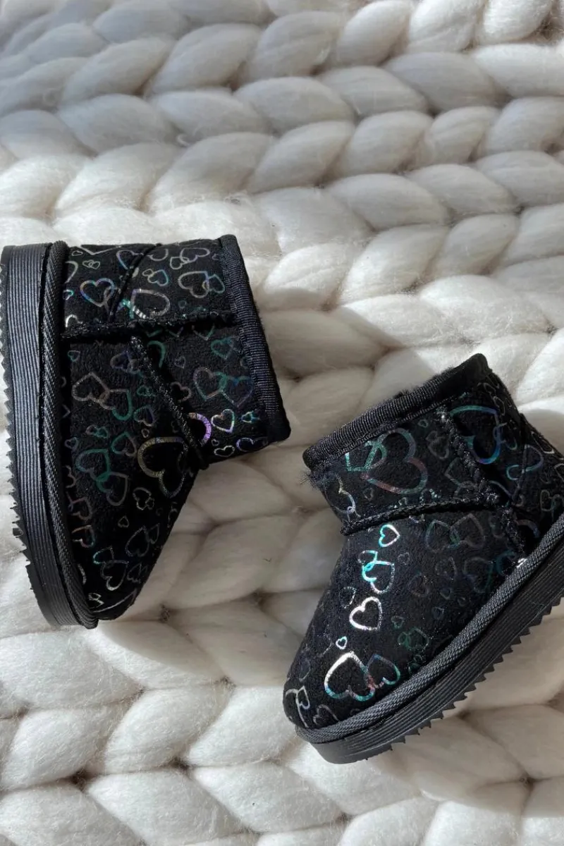 Clearance Śniegowce Dziecięce W Serduszka Czarne Calivine Dzieci Dziewczęce|Dziewczęce