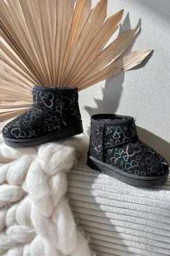 Clearance Śniegowce Dziecięce W Serduszka Czarne Calivine Dzieci Dziewczęce|Dziewczęce