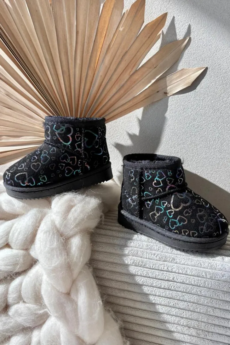 Clearance Śniegowce Dziecięce W Serduszka Czarne Calivine Dzieci Dziewczęce|Dziewczęce