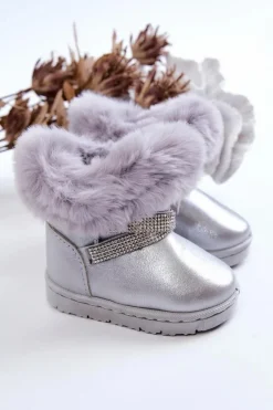 Sale Śniegowce Dziecięce Z Cyrkoniami Srebrne Hollee Dzieci Dziewczęce