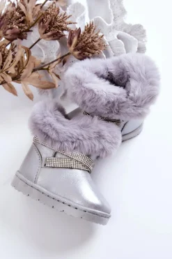 Sale Śniegowce Dziecięce Z Cyrkoniami Srebrne Hollee Dzieci Dziewczęce