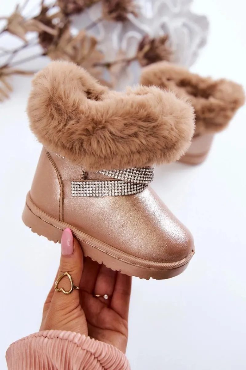 Outlet Śniegowce Dziecięce Z Cyrkoniami Złote Hollee Dzieci Dziewczęce