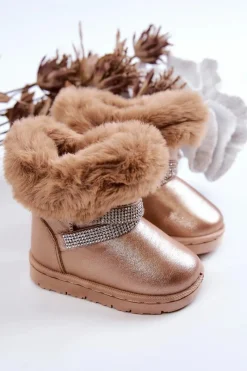 Outlet Śniegowce Dziecięce Z Cyrkoniami Złote Hollee Dzieci Dziewczęce