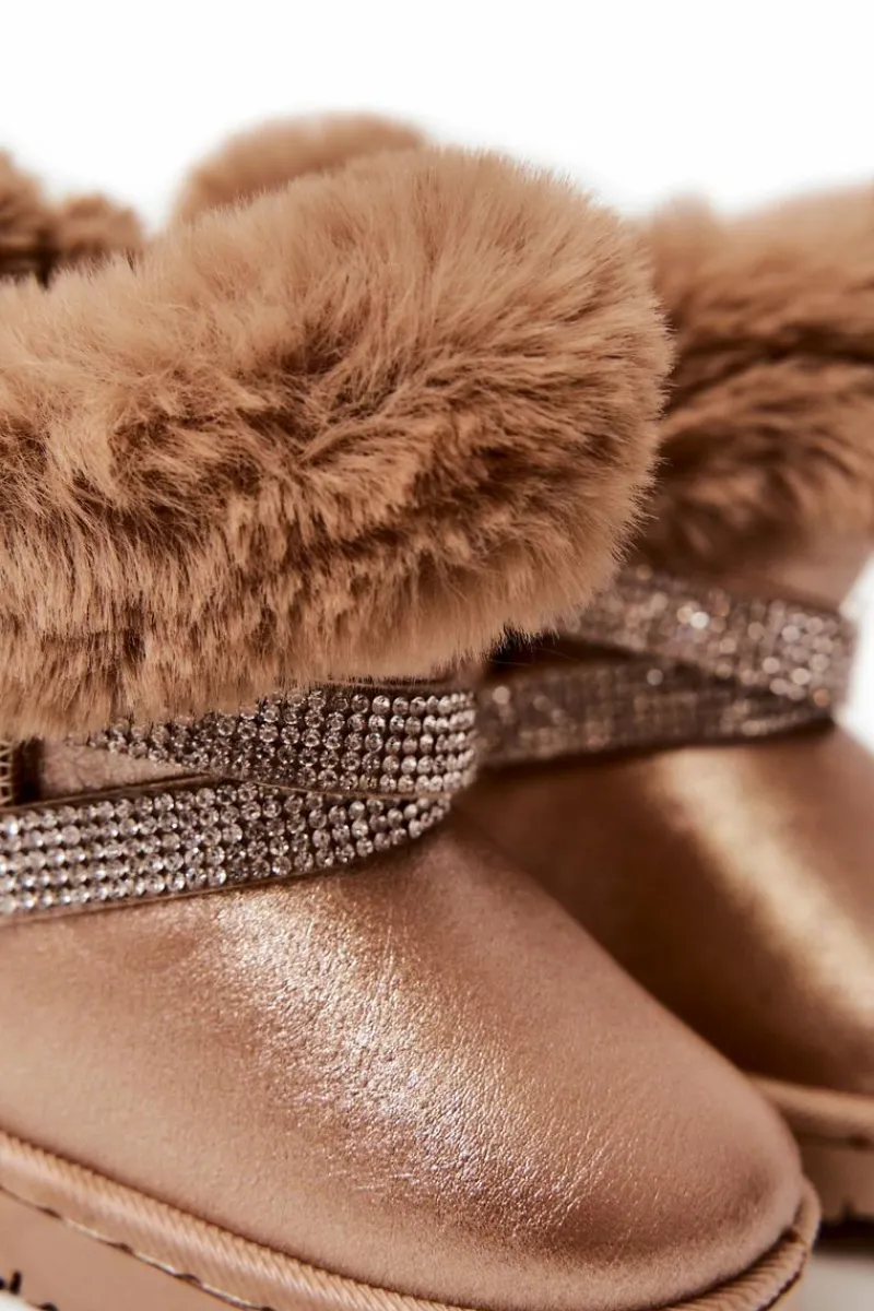 Outlet Śniegowce Dziecięce Z Cyrkoniami Złote Hollee Dzieci Dziewczęce