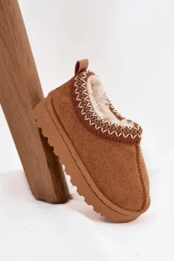 Best Boto Śniegowce Dziecięce Z Haftem Camel Prina Brązowy