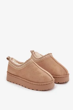 Clearance Śniegowce Dziecięce Z Haftem Beżowe Prina Dzieci Dziewczęce