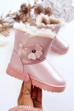 Dziewczęce>Boto Śniegowce Dziecięce Z Kwiatkiem Różowe Bianca
