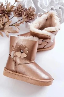 Sale Śniegowce Dziecięce Z Kwiatkiem Złote Bianca Dzieci Dziewczęce
