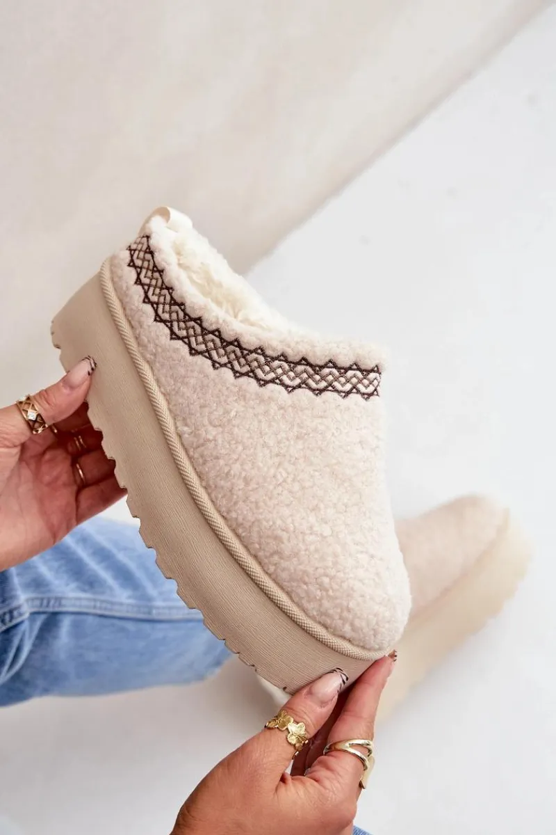 Best Boto Śniegowce Kapcie Na Platformie Z Futerkiem Typu Baranek Jasnobeżowe Leaniella