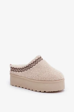 Best Boto Śniegowce Kapcie Na Platformie Z Futerkiem Typu Baranek Jasnobeżowe Leaniella