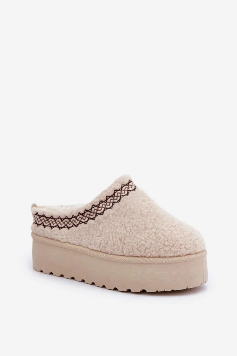 Best Boto Śniegowce Kapcie Na Platformie Z Futerkiem Typu Baranek Jasnobeżowe Leaniella
