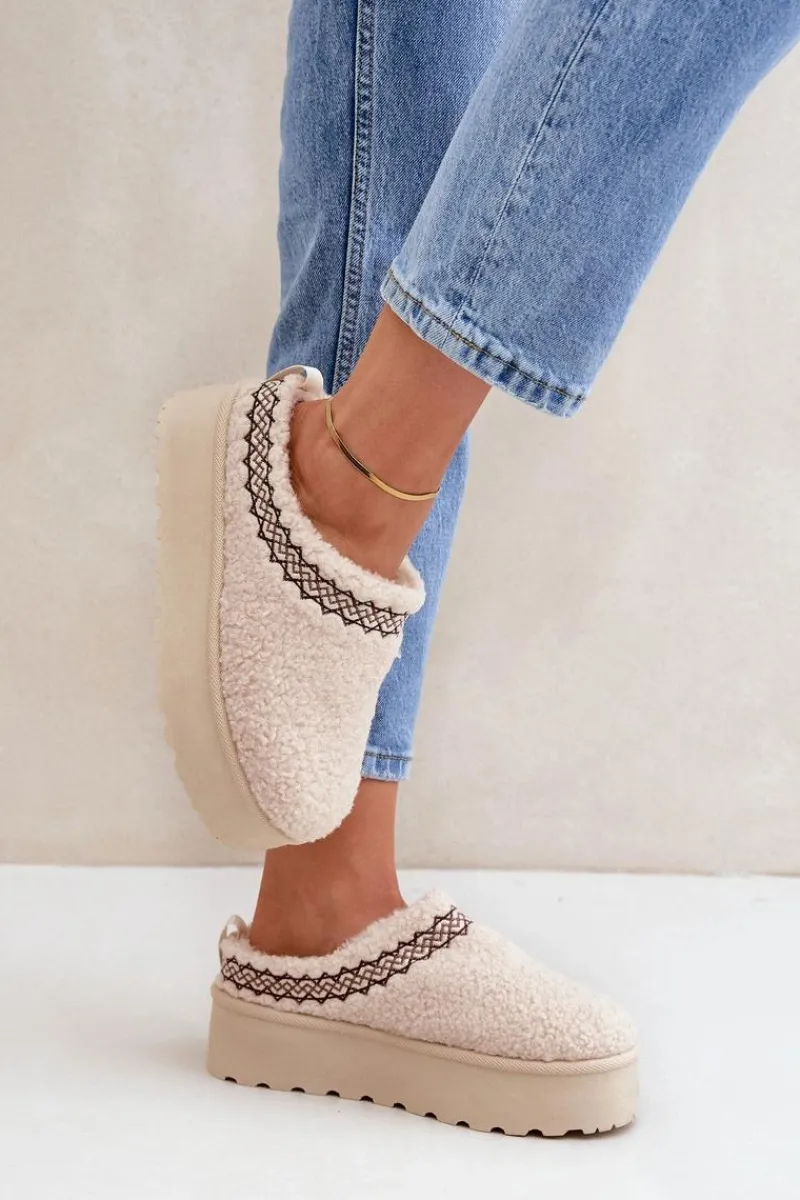 Best Boto Śniegowce Kapcie Na Platformie Z Futerkiem Typu Baranek Jasnobeżowe Leaniella