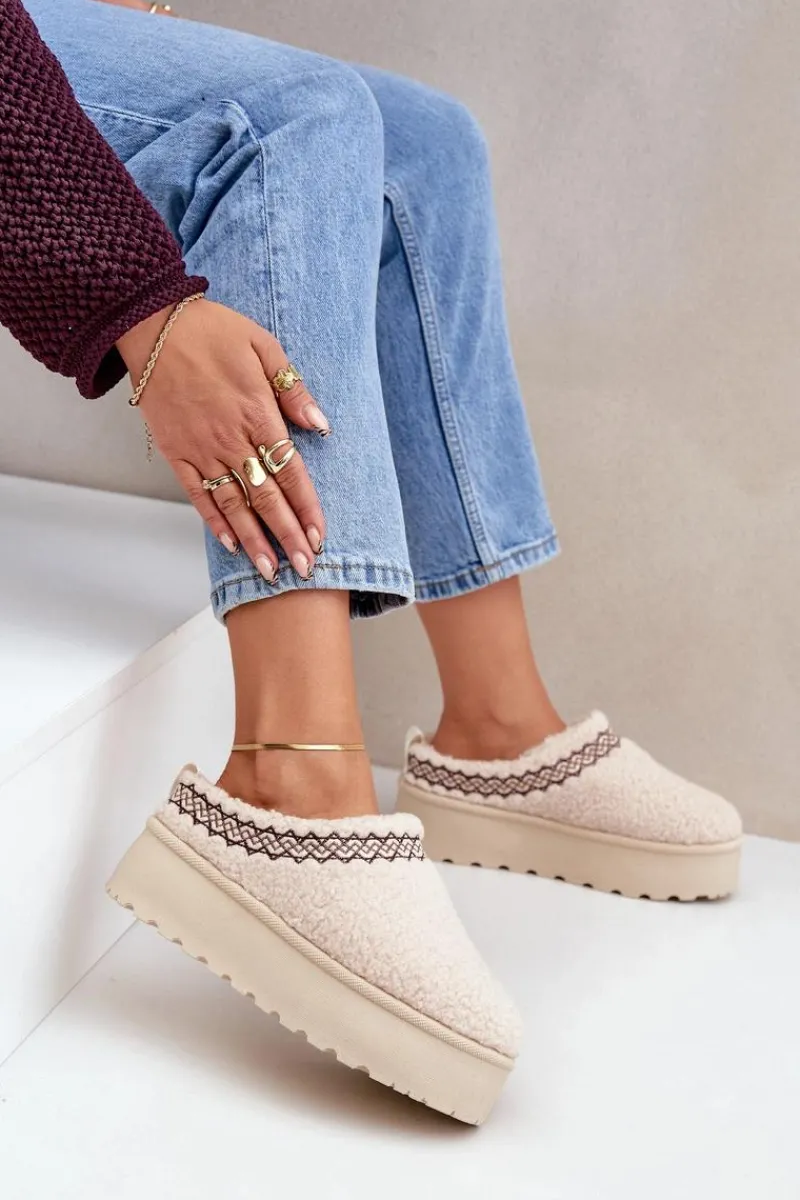 Best Boto Śniegowce Kapcie Na Platformie Z Futerkiem Typu Baranek Jasnobeżowe Leaniella