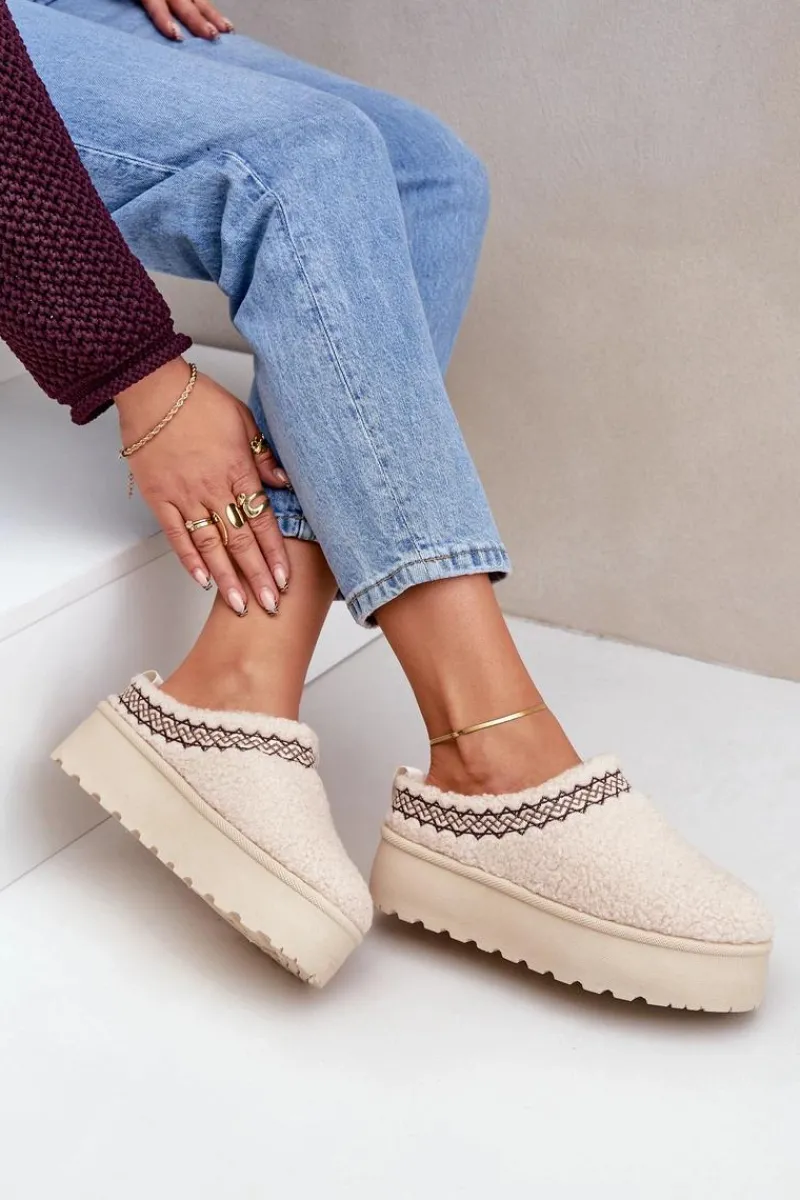 Best Boto Śniegowce Kapcie Na Platformie Z Futerkiem Typu Baranek Jasnobeżowe Leaniella