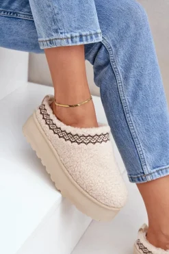 Best Boto Śniegowce Kapcie Na Platformie Z Futerkiem Typu Baranek Jasnobeżowe Leaniella