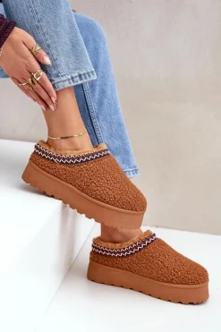 Śniegowce Damskie|Kapcie Klasyczne></noscript>Boto Śniegowce Kapcie Na Platformie Z Futerkiem Typu Baranek Camel Ovirissa