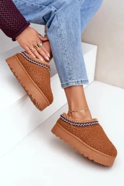 Śniegowce Damskie|Kapcie Klasyczne></noscript>Boto Śniegowce Kapcie Na Platformie Z Futerkiem Typu Baranek Camel Ovirissa