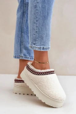 Discount Boto Śniegowce Kapcie Na Platformie Z Futerkiem Typu Baranek Jasnobeżowe Ovirissa