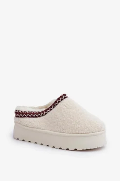 Discount Boto Śniegowce Kapcie Na Platformie Z Futerkiem Typu Baranek Jasnobeżowe Ovirissa