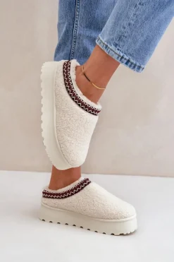 Discount Boto Śniegowce Kapcie Na Platformie Z Futerkiem Typu Baranek Jasnobeżowe Ovirissa