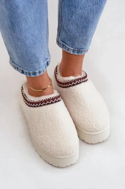 Discount Boto Śniegowce Kapcie Na Platformie Z Futerkiem Typu Baranek Jasnobeżowe Ovirissa