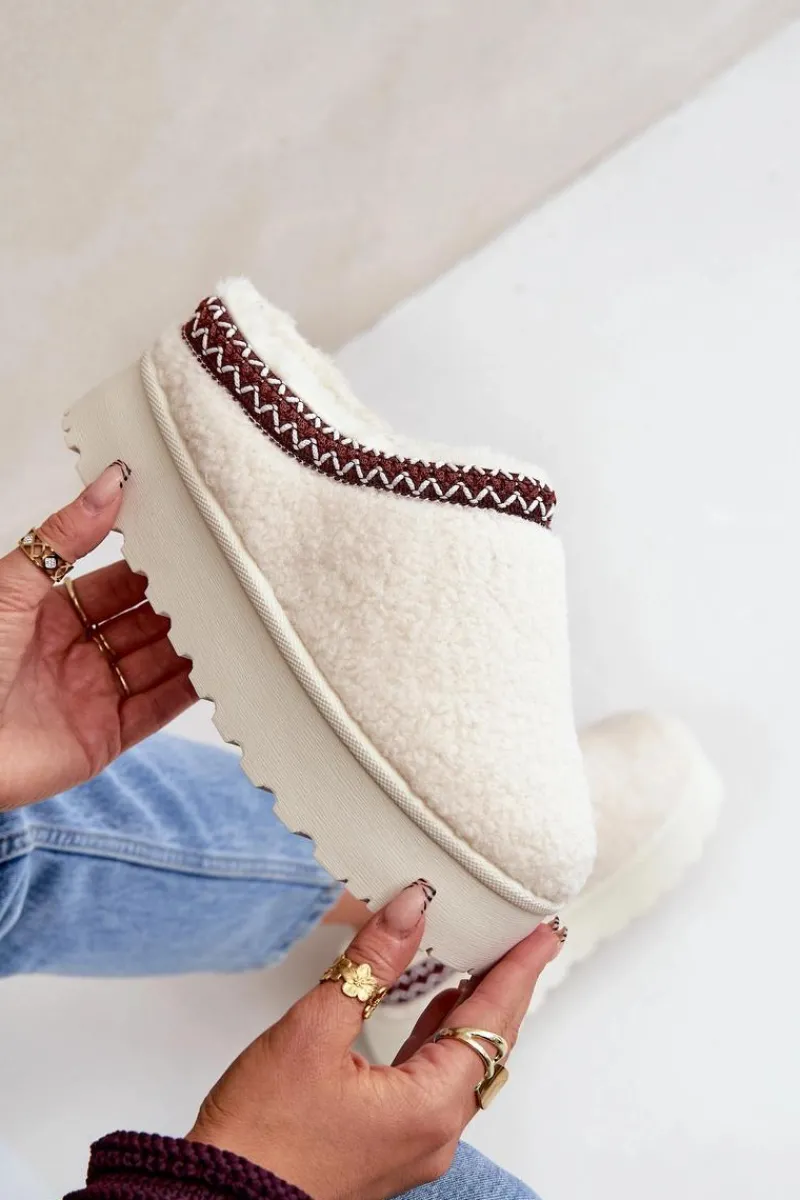 Discount Boto Śniegowce Kapcie Na Platformie Z Futerkiem Typu Baranek Jasnobeżowe Ovirissa