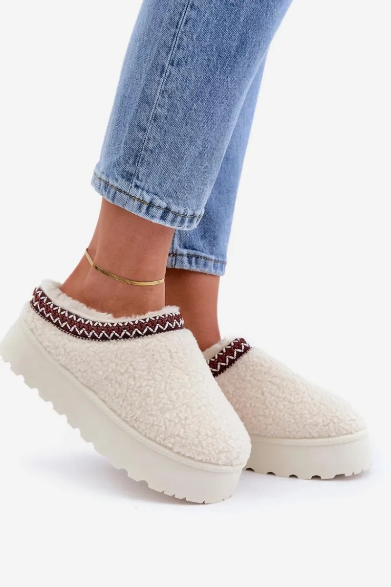 Discount Boto Śniegowce Kapcie Na Platformie Z Futerkiem Typu Baranek Jasnobeżowe Ovirissa