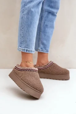 Hot Śniegowce Kapcie Na Platformie Z Futerkiem Typu Baranek Brązowe Ovirissa Damskie Śniegowce Damskie|Kapcie Klasyczne